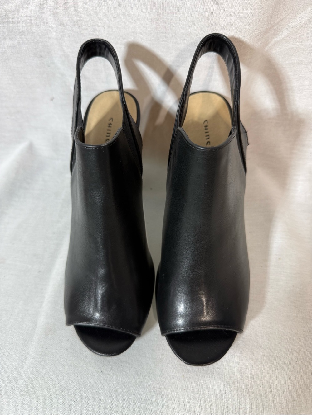 Chinese Laundry Black Leather Peep-Toe Slingback Size 8.5